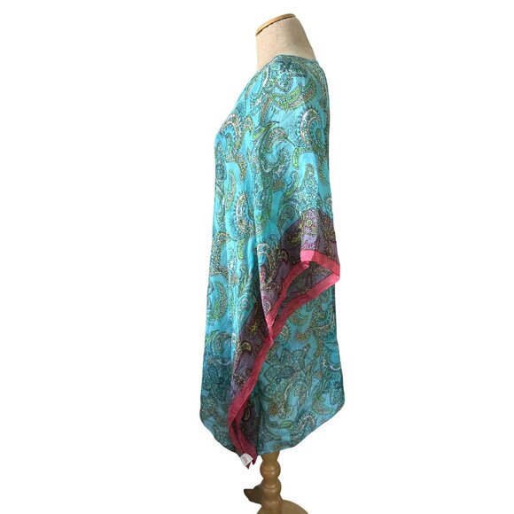Sundance Women's Sz One Size 100% Silk Paisley Kaftan Tunic V-Neck Multicolor - Picture 5 of 8